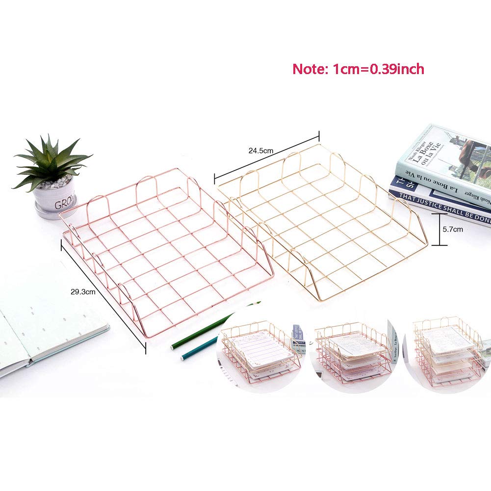 NANANA 4 Tier Stapelbare Ablagefachhalter, Stapelbare Briefablage Schreibtisch Ordentlich Datei Dokument Brief Papier Organizer Metall Ablage Home Office Verwenden(1 Set/4 Stück),Rose Gold