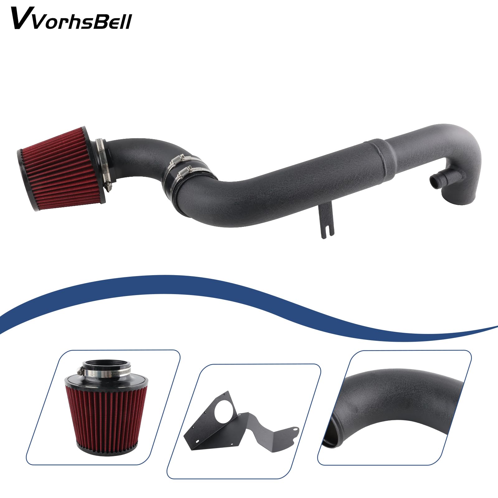 Kit d'admission d'air froid compatible avec VW Golf GTI MK6 2.0 TFSI 2011-2012 EA113 Tuyau en aluminium à haut débit + Bouclier thermique + Filtre rouge