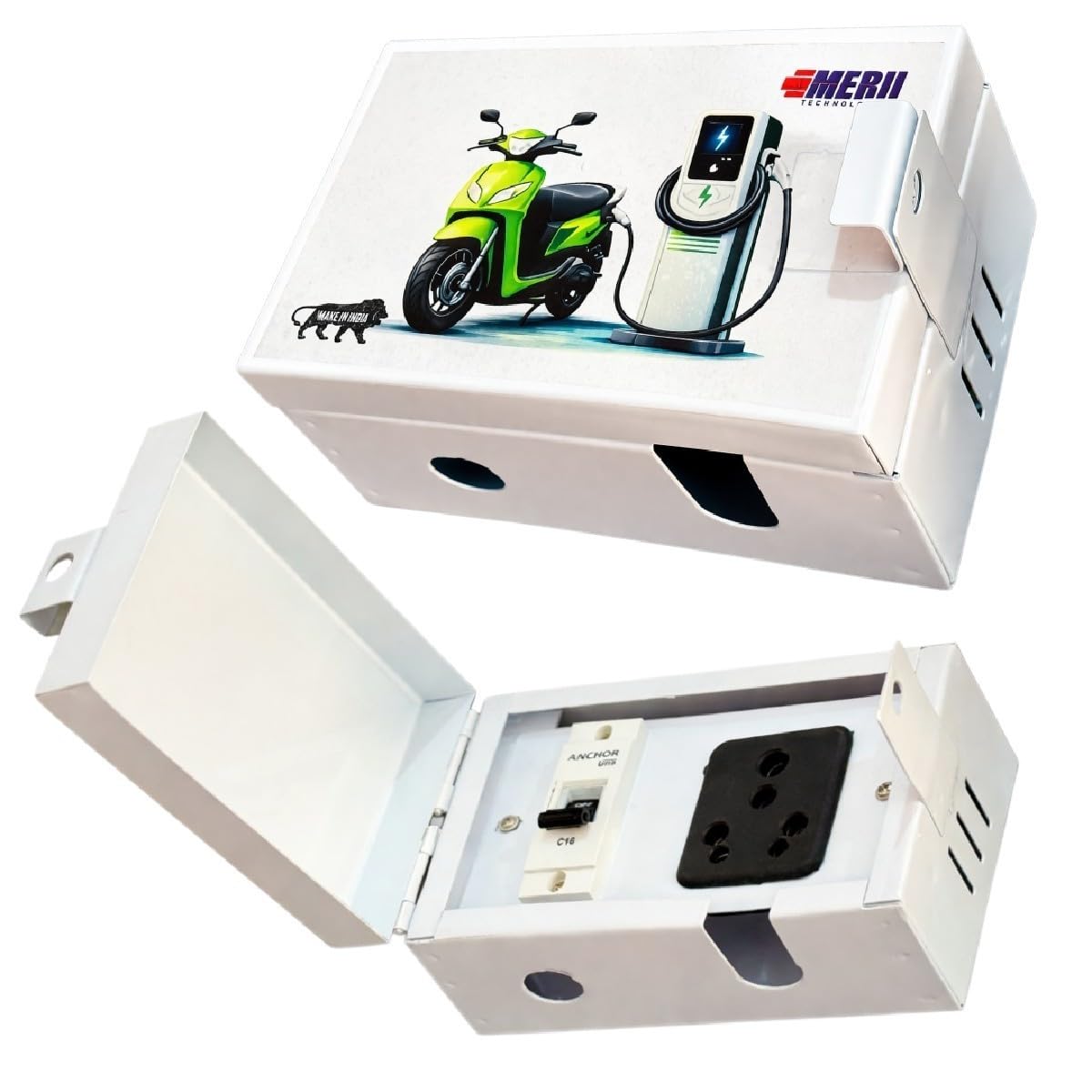 EV Charging Box with MCB & 16A Socket | Wall Mount Metal Enclosure for Electric Scooter & EV Charging | Weather-Resistant, Lockable | (Small)-image-10