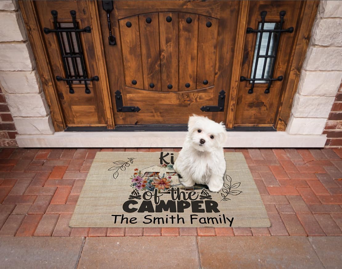 Spring Camping Doormat 30 x 18 Welcome Mat Personalized Family Name Vintage Camping RV Door Mat Customized Entrance Floor Non Slip Doormat Campsite Rugs Outside Decor(D-6)