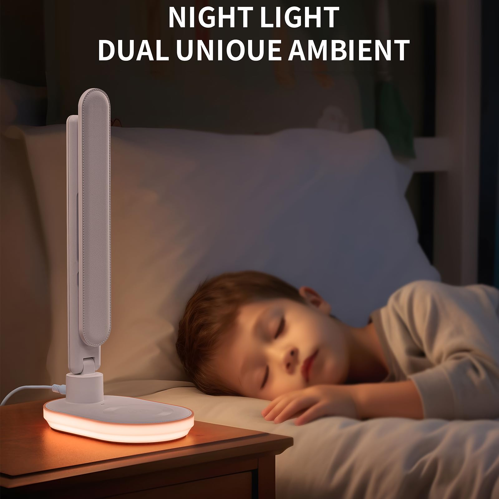 Lampe de Bureau LED 10W Dimmable Tactile avec Chargeur sans Fil, USB, Horloge, Veilleuse Couleur, LCD, Blanc