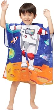 Gealaek 100% Cotton Hooded Towel for Toddlers 2-6 Years Boys Girls Kids Bath Pool Beach Towel Soft Absorbent Beach Poncho Little Astronaut
