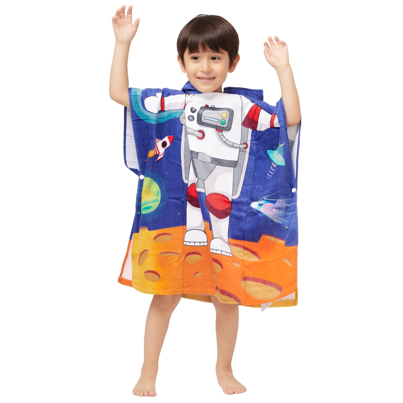 100% Cotton Hooded Towel for Toddlers 2-6 Years Boys Girls Kids Bath Pool Beach Towel Soft Absorbent Beach Poncho Little Astronaut