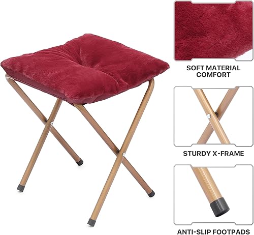 Miniatura 9 de MoNiBloom Silla redonda plegable de piel sintética para dormitorio, sala de estar, dormitorio, marco de metal plegable, de gran tamaño, cómoda,