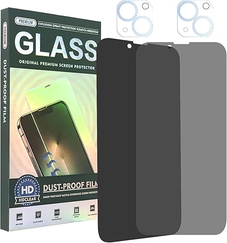 Cone Paquete de 2 protectores de pantalla de privacidad para iPhone 13 mini 5.4" + 2 protectores de lente de cámara, película de vidrio templado disponible en Yaxa Peru