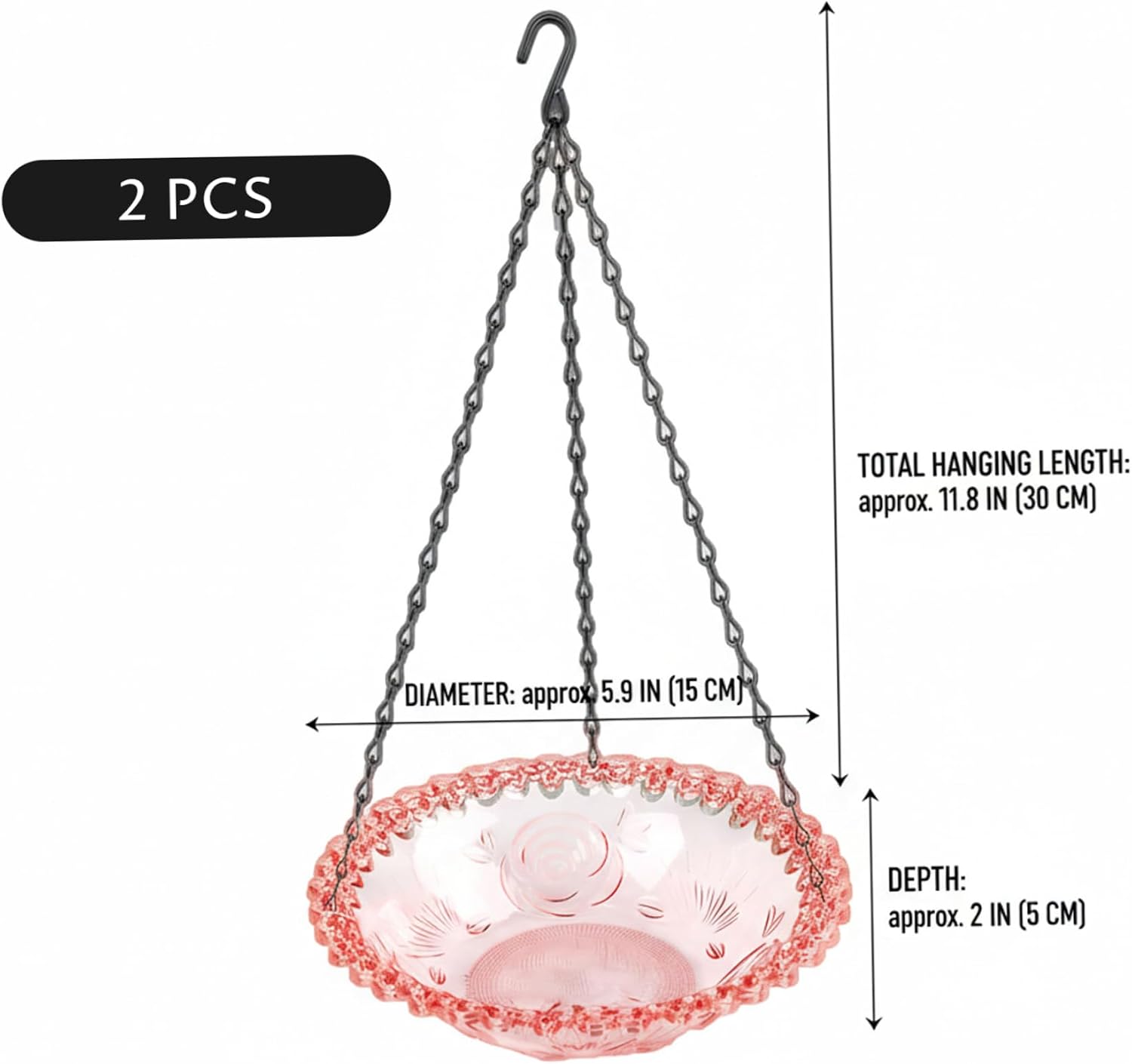 2 Pack Hanging Bird Bath - Dual Function Outdoor Bird Water Bowl and Seed Tray, Garden Decor to Attract Wild Birds, Bath and Feeder, Hanging Feeder