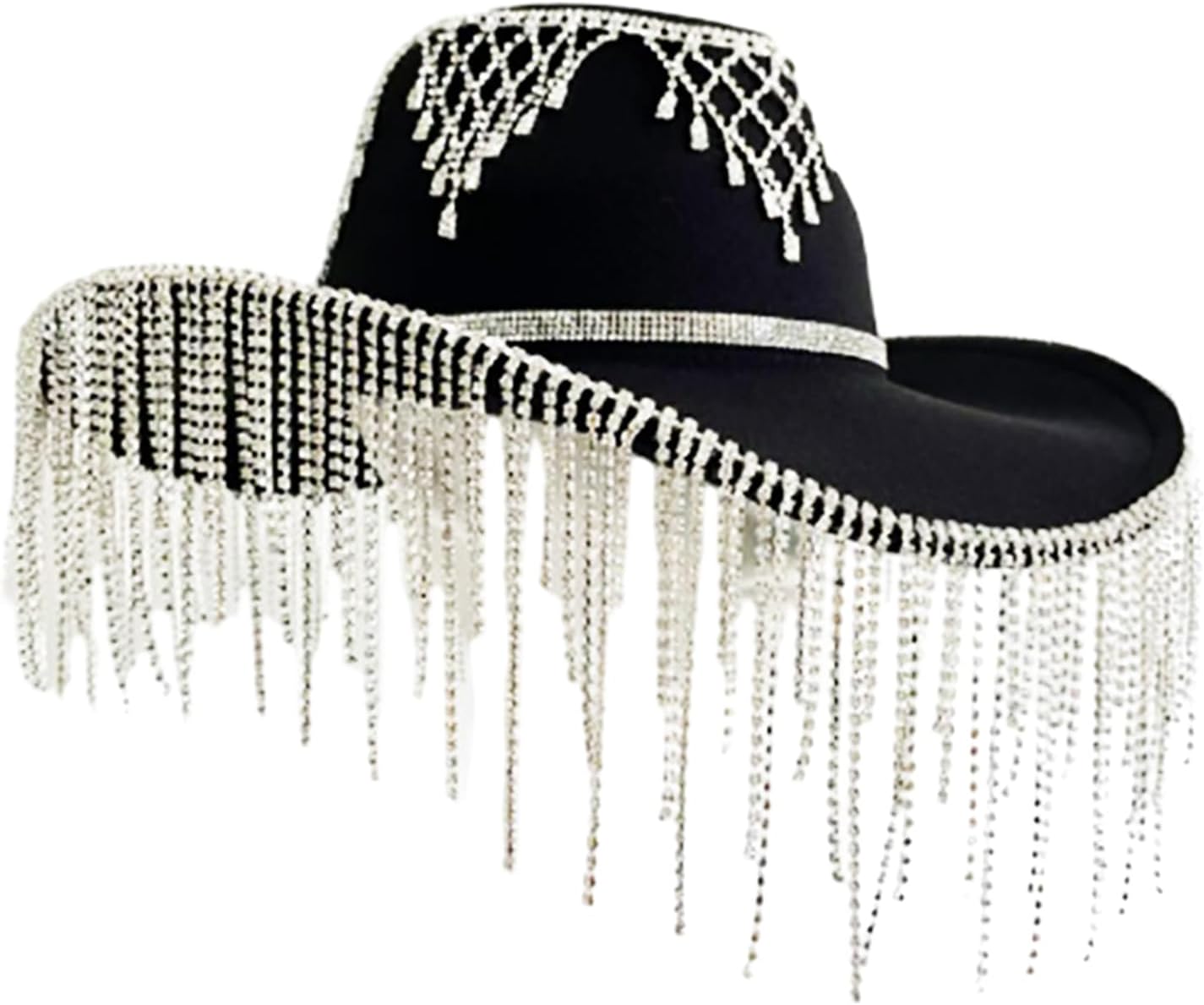 Rhinestones Tassels Hat for Women Teens Girl Breathable Wide Brim Beachsun Music Festival Bachelorette Party Cap Women Sun Ha