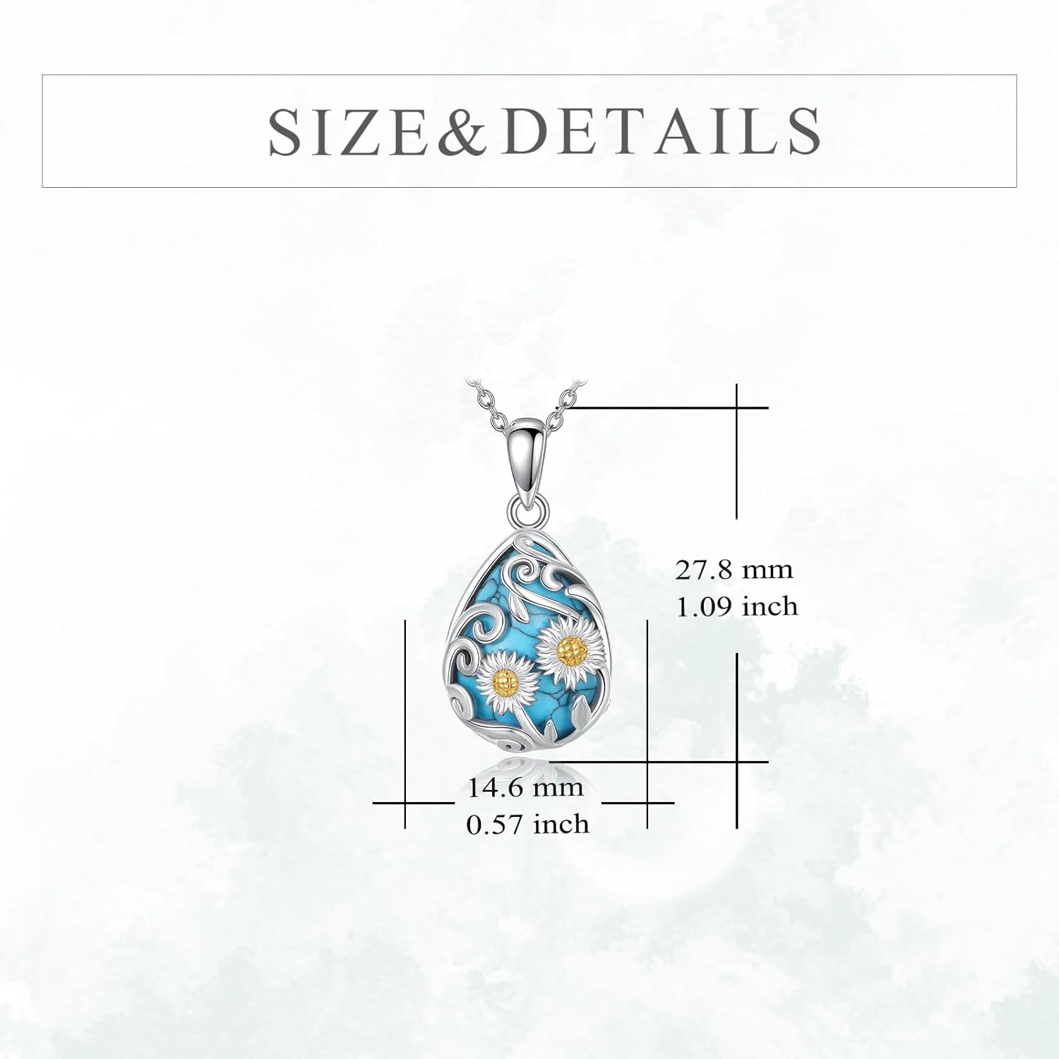 YFN Black Obsidian/Moonstone/Turquoise/Moss Agate Sunflower Filigree Teardrop Pendant Necklace Jewelry for Women - 925 Sterling Silver - Image 5