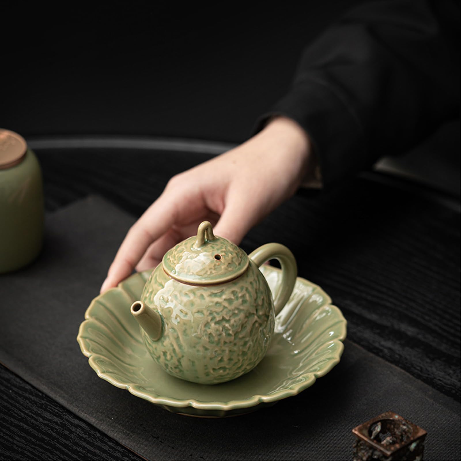 190 ml - 6 uncji ceramiczny domowy czajniczek retro herbata Kung Fu z filtrem sprzęgło - retro zielona glazura