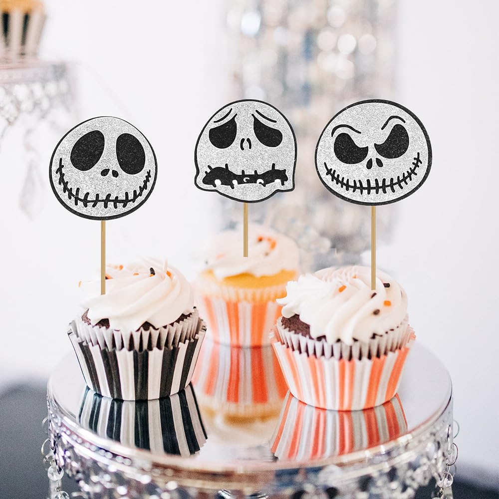 Gyufise Halloween Cupcake-Topper – 40 Stück, Totenkopf & Geist-Motive, Für Nightmare Before Christmas