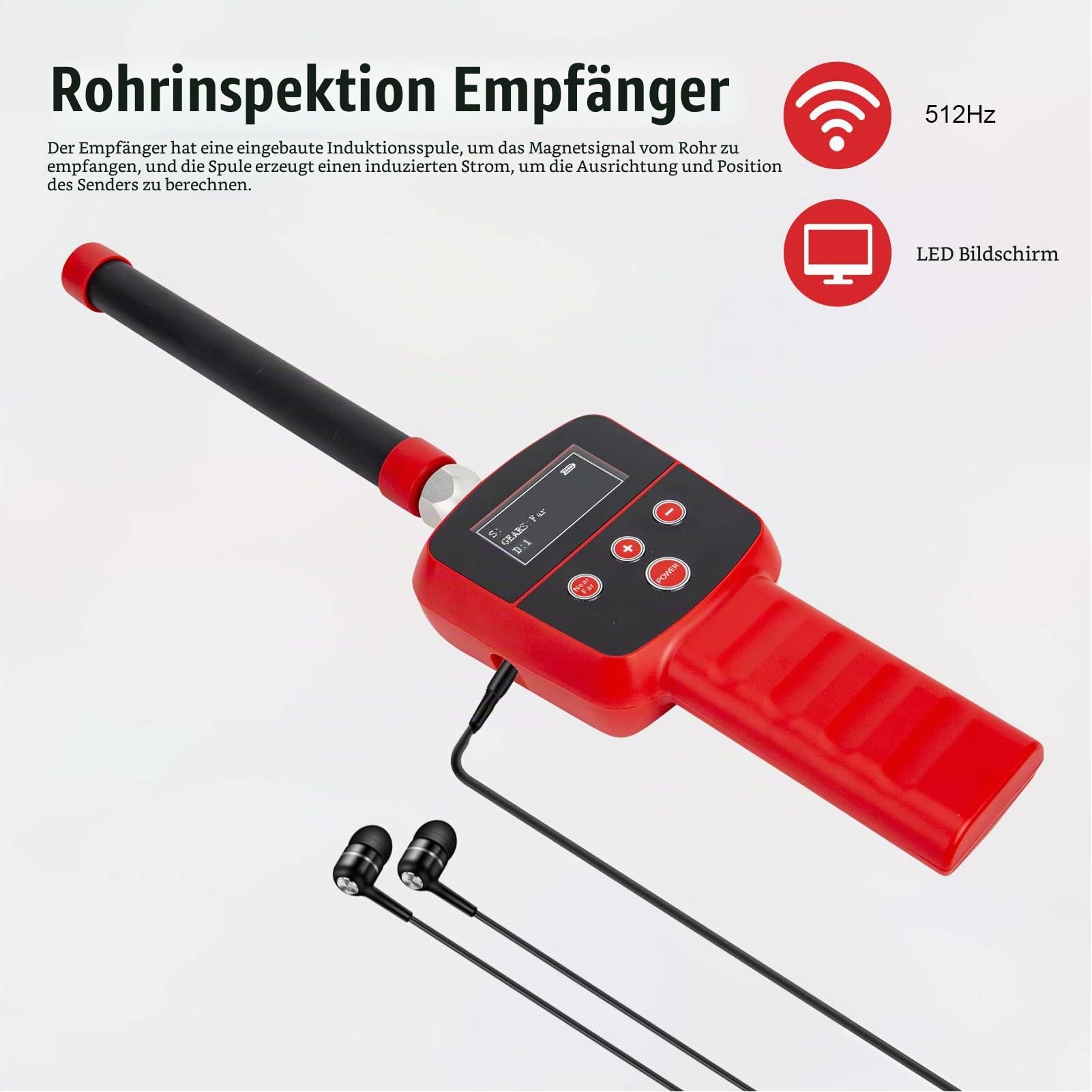 512 Hz Rohrortungsempfänger Sondensender Kanalisationskamera Ortungsgerät mit LED Bildschirm Eingebaute Induktionsspule für Unterirdische Erkundungen