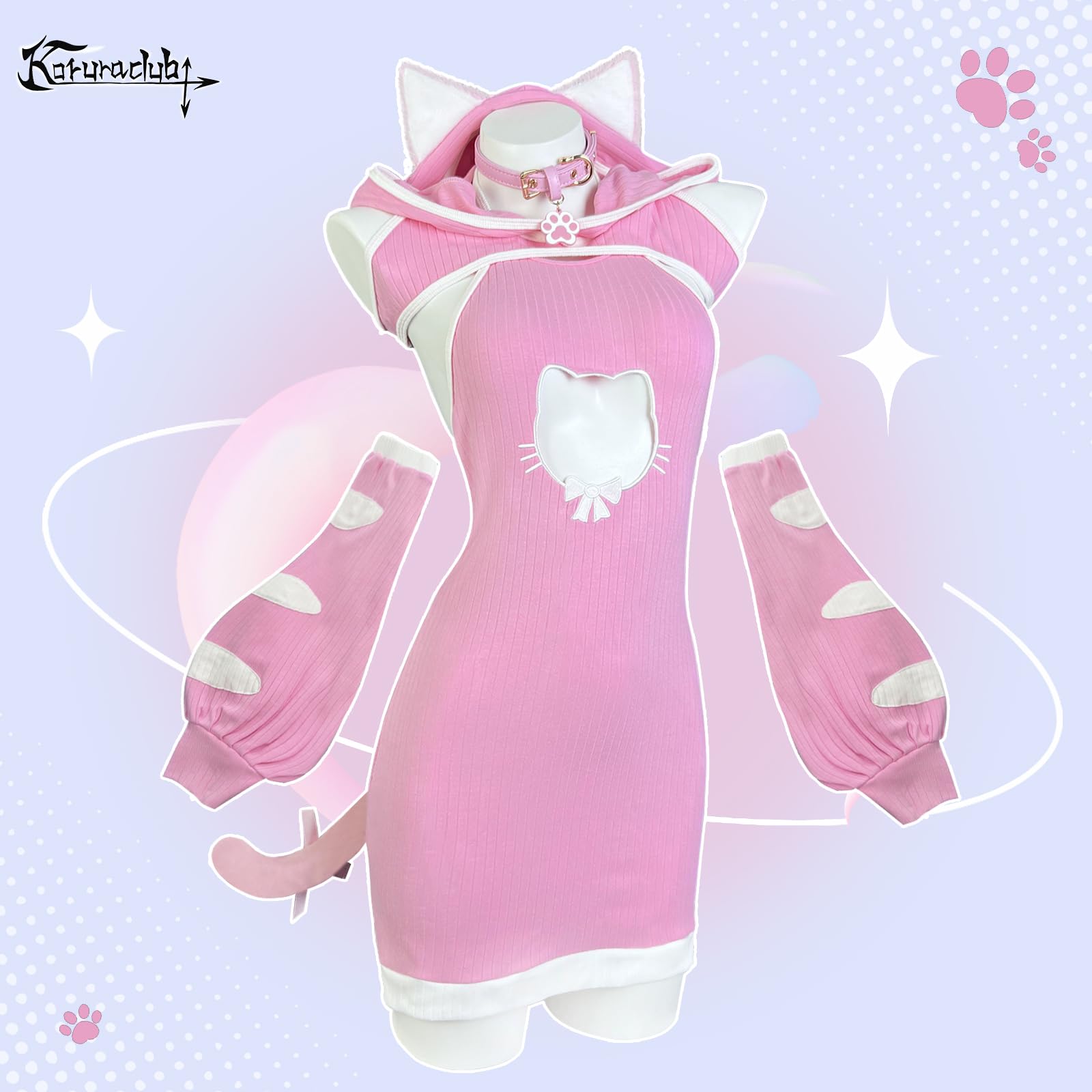 KORURACLUB Sexy Cat Maid Outfit Womens Lingerie Set Kitten Cat Claw Cosplay Sexy Sweater lingerie animal Cosplay lingerie: Pink Tabby XS-M
