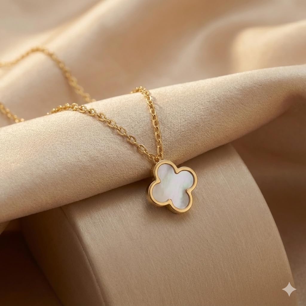Four Leaf Clover Necklace 18K Gold Plated Lucky Clover Necklace for Women White Flower Lucky Pendant Dainty Jewelry Gifts Trendy Valentine's Day Wedding Gifts for Women-Love You Card - Image 6