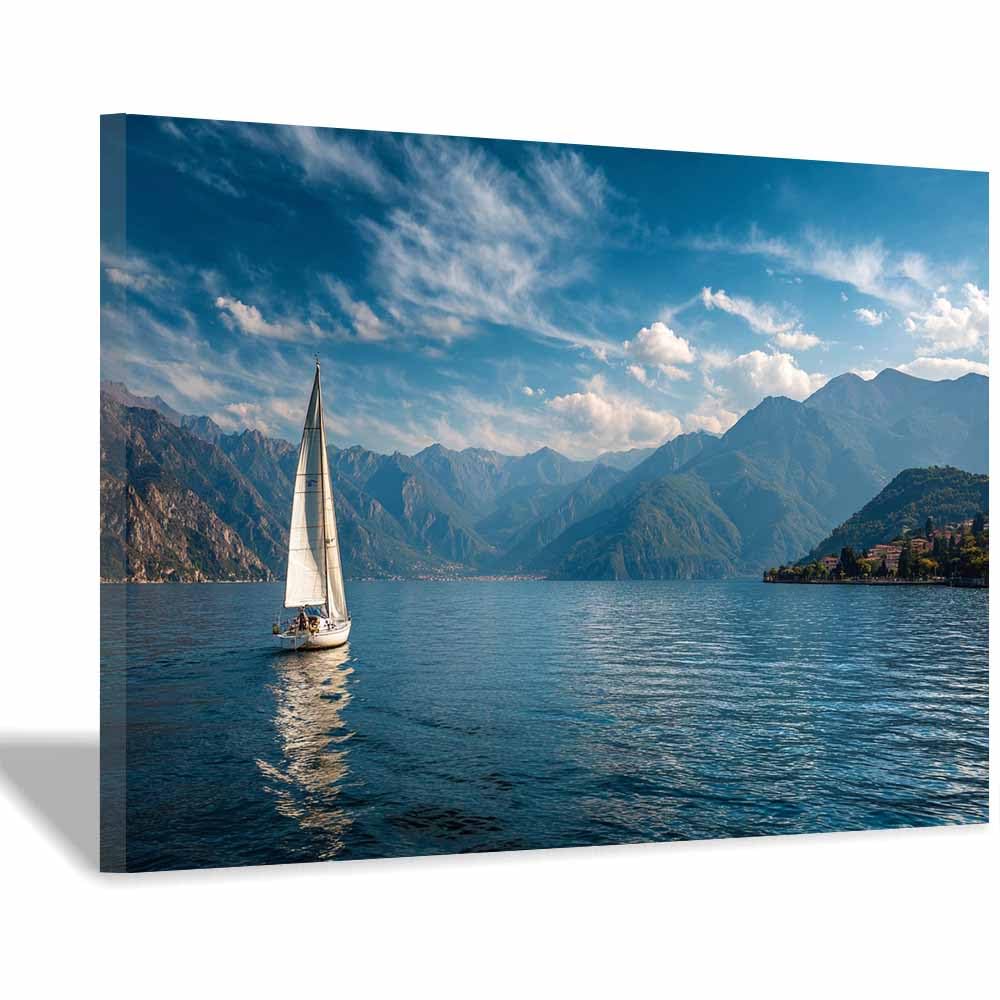 HUYEEI Landscape Wall Art SailBoats on the lake Modern Canvas Print On Artwork, Suitable for living room, bedroom, for Kids Room Decoretc.(blue)-70x100cm Framed