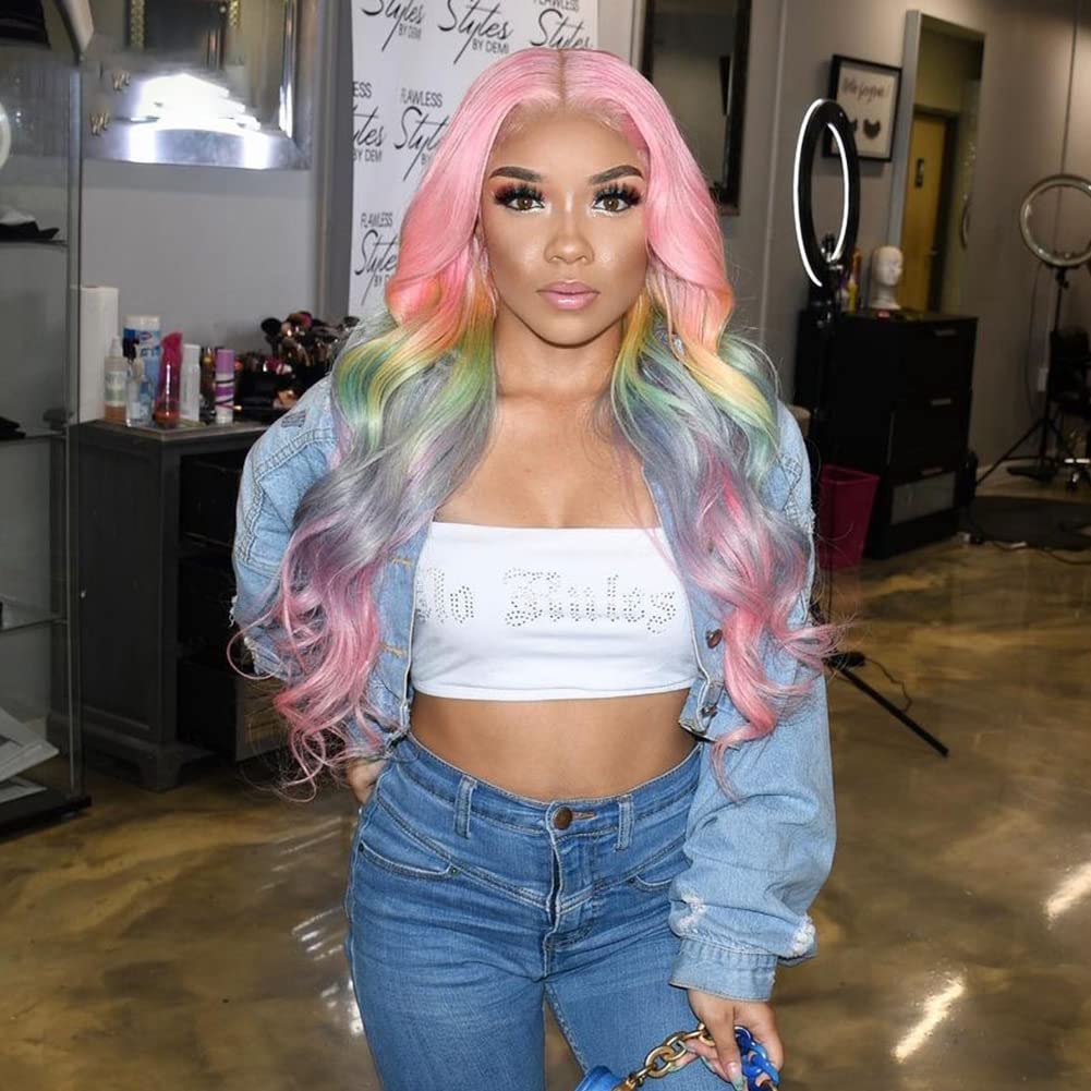 Amazon.com : Anlimer Rainbow Ombre Lace Front Wig 13x4 Human  display picture 3