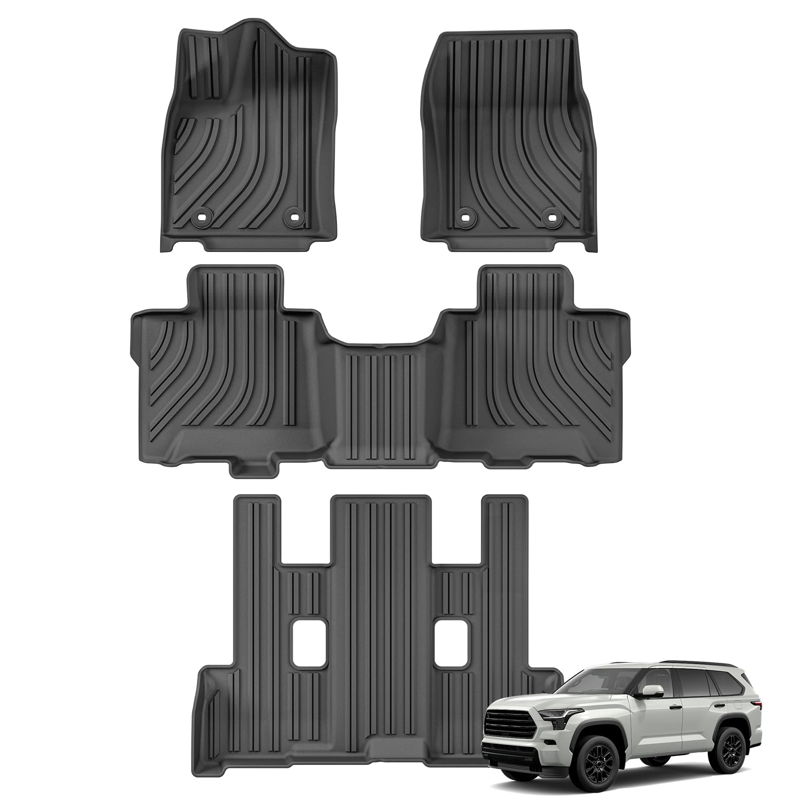 SMABEE Floor Mats for Toyota Sequoia 2023 2024 2025 2026, TPE All Weather Floor Liners Accessories,1st & 2nd & 3rd Row Full Set Car Mats Interior