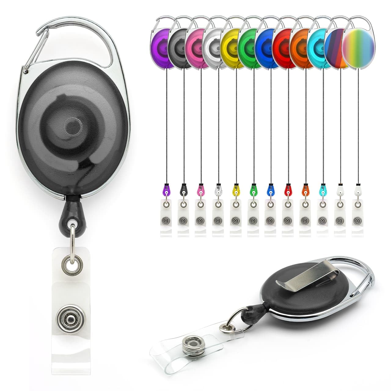 YoYo Retractable Reel Holder - Pack of 10 by Lanyards Tomorrow Extending extendable Ski ID Pass Badge Card Holders Work Access Control Carabiner with Metal Back Belt Clip Yo Yo (Black) — image 1