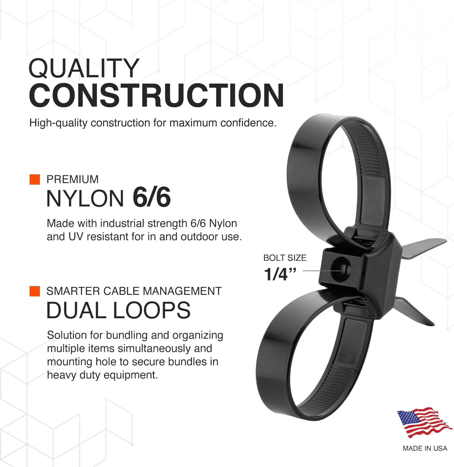 TR Industrial Contractor Series Dual Loop Impact Resistant Heat Stabilized Cable Ties, 13", UV Black, Made in USA, 10-Piece