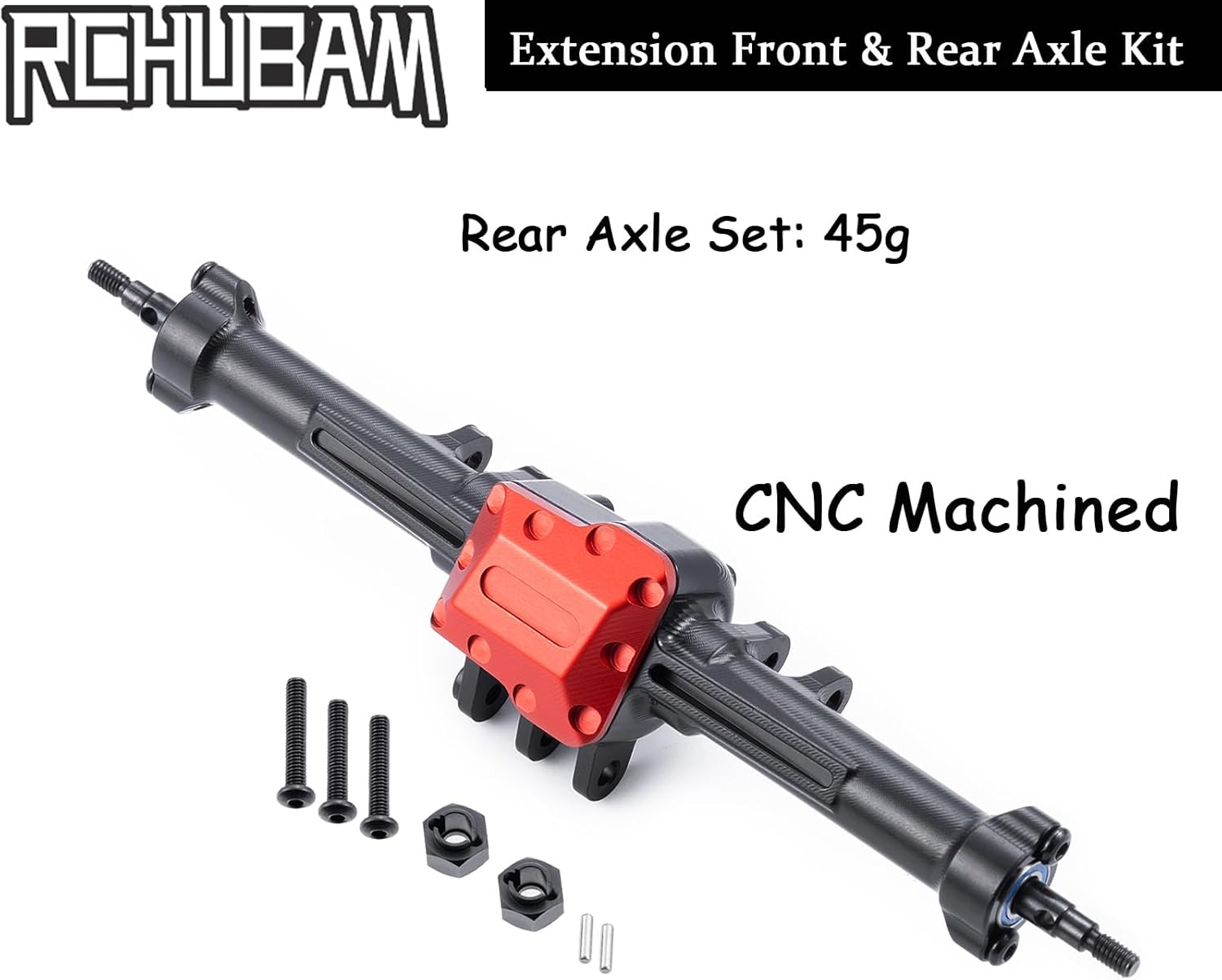 RCHUBAM TRX4M Front and Rear Axle Aluminum RC Complete Portal Axle Set with Steering Links Compatible with TRX4M 1/18 RC Crawler Car Upgrade Parts CNC Machined (Extended Axles Set)