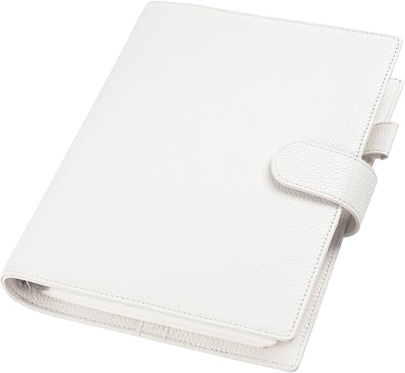 Moterm A5 Elite Rings Planner - Genuine Leather Binder Organizer without Big Back Pocket (Pebbled-Cream, 25mm Ring)