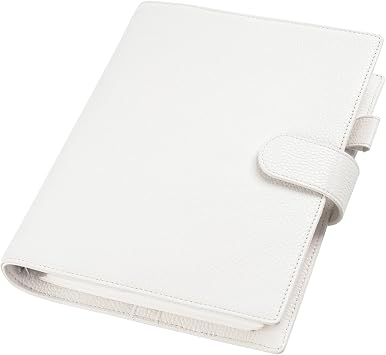 Moterm A5 Elite Rings Planner - Genuine Leather Binder Organizer without Big Back Pocket Pebbled-Cream, 25mm Ring
