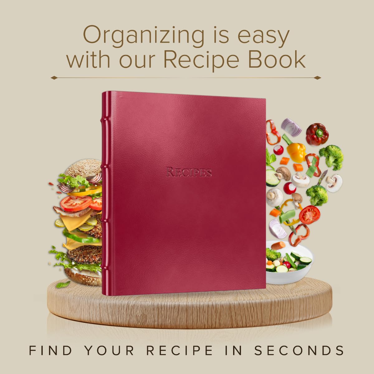 Amazon.com: Gallery Leather Personalized Recipe book to write in your own  recipes - Custom, 3 Ring Binder With Plastic Sleeves, Blank, 25 Pocket  Pages and Ivory Cards