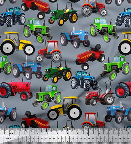 Soimoi 105 Tracteur Satin GSM Poly Imprimer Tissu Coudre 44 Pouces De Large Au Metre-Gris