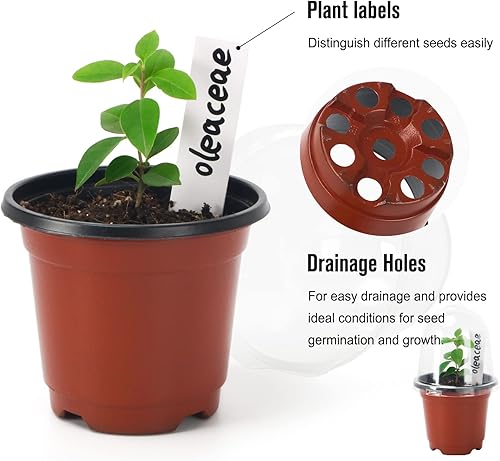 Miniatura 3 de Kxuhivc Paquete de 50 macetas para vivero con cúpula de humedad transparente de 3.6 pulgadas, maceta de plástico para jardinería con agujero de