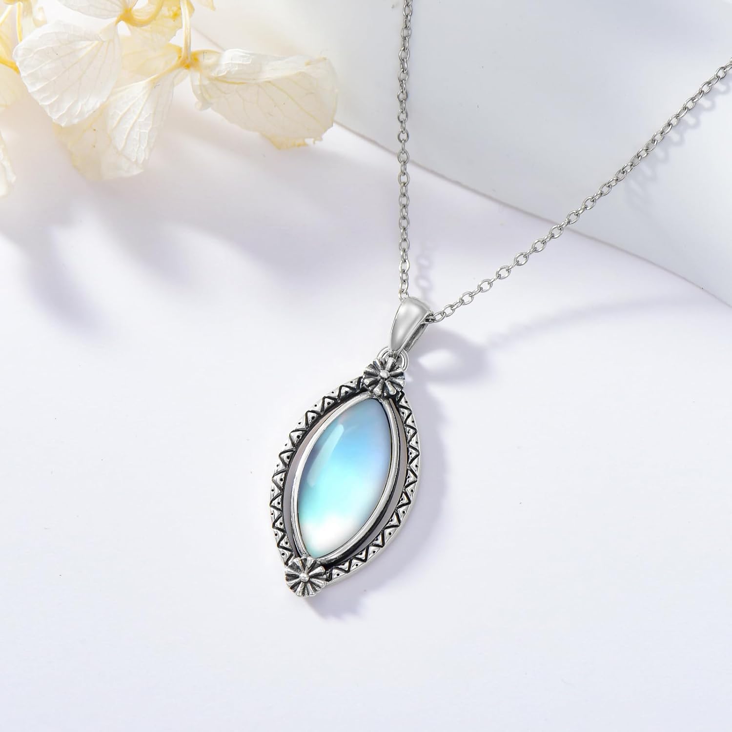 Moonstone Necklace for Women 925 Sterling Silver Marquise Shape Moonstone Pendant Ladies Jewelry Gifts - Image 4