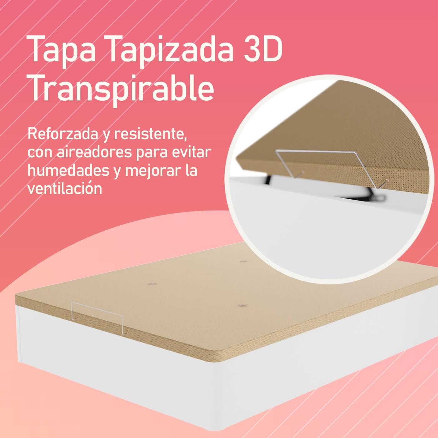 amuéblate Online - Canapé Abatible de Madera Súper Reforzado con Gran Capacidad, Esquinas Redondeadas, 135 x 190, Blanco