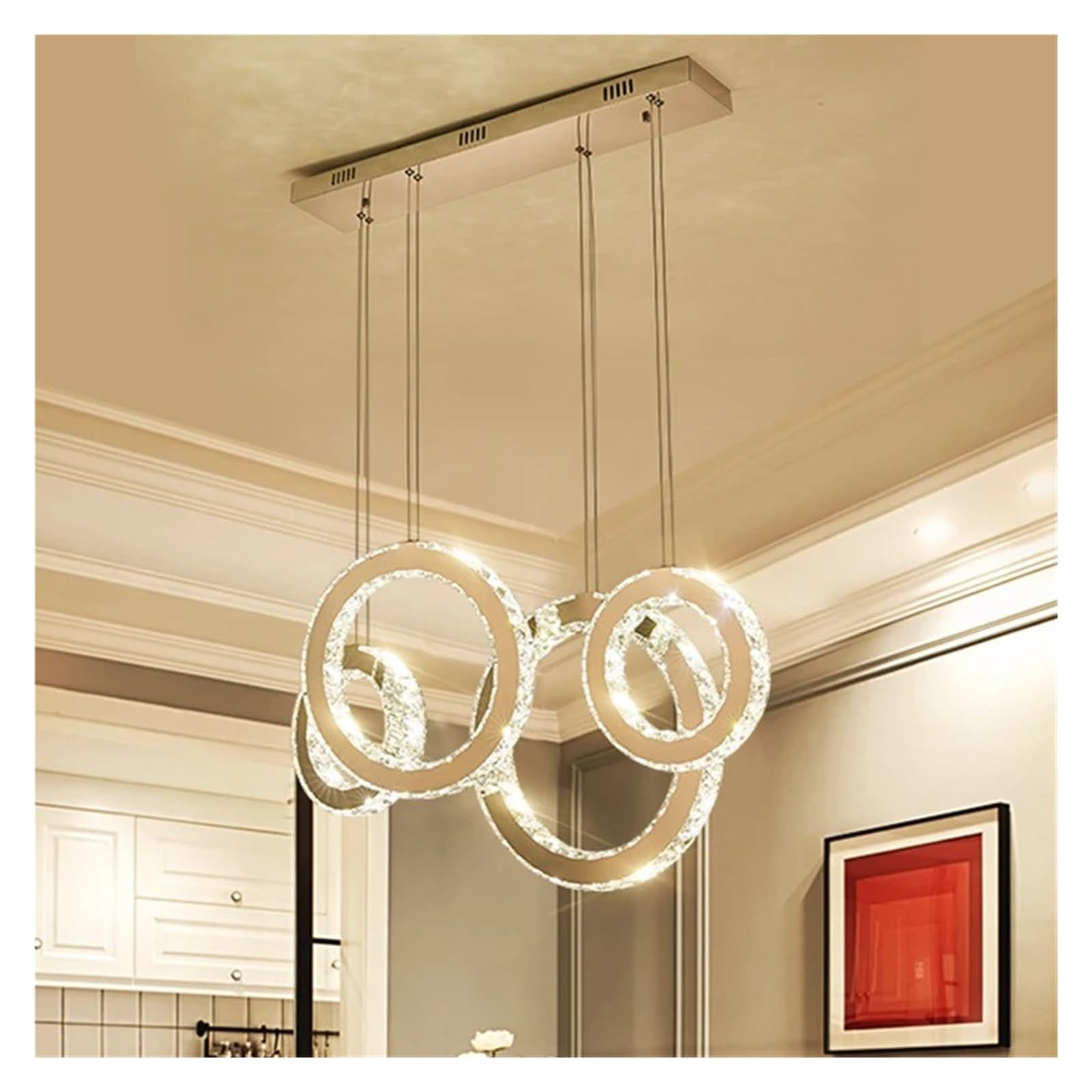 MESOVFCA Modern Luxury Crystal Round Long LED Chandelier for Dining Room Living Room,Warm Atmosphere