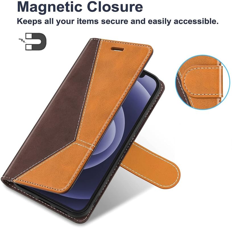Image of ClickCase Trend Series for Motorola Moto G05 Leather Wallet Flip Case Magnetic Closure Flip Cover for Motorola Moto G05 (Tan & Brown)