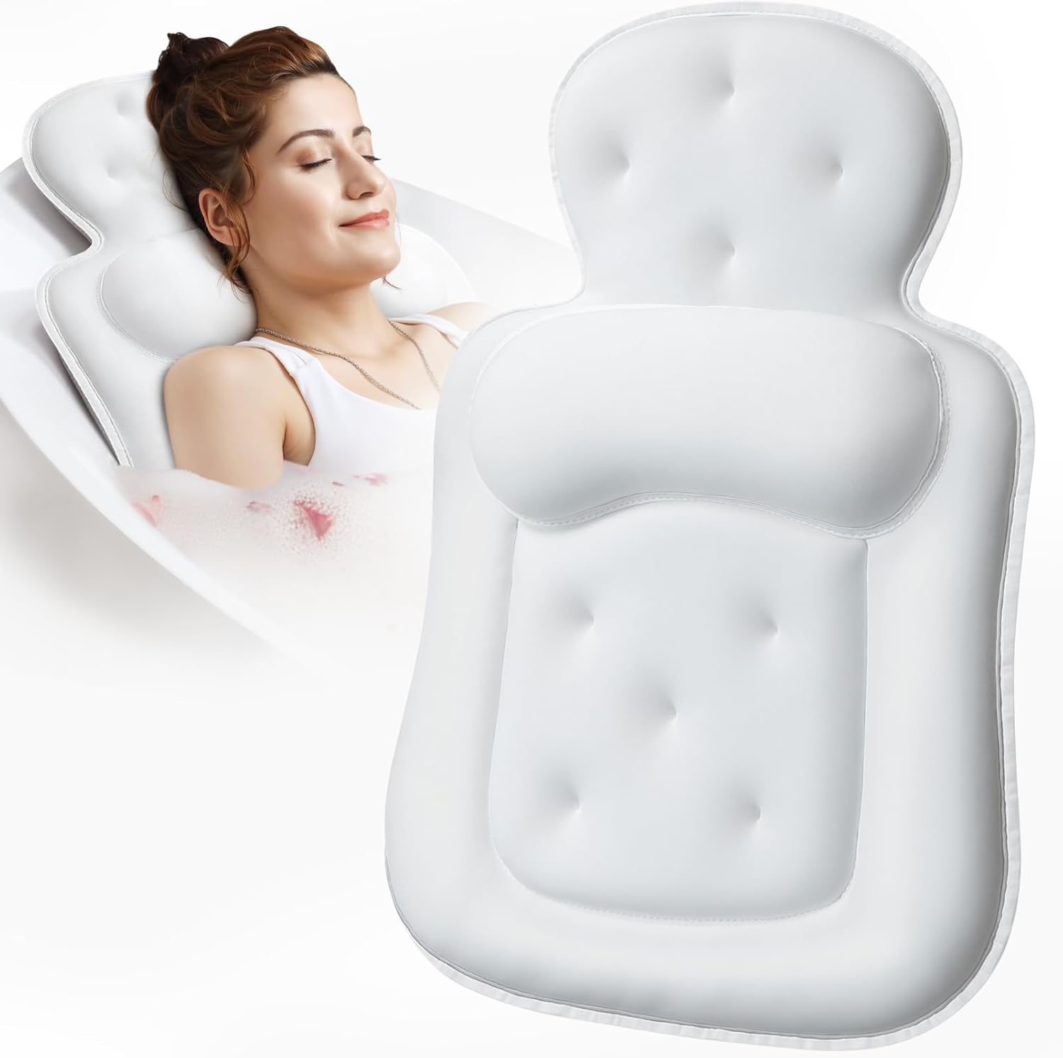 Bath Pillows for Tub, Skin Friendly Bathtub Cushion for Head and Neck with Soft 5D Mesh Fabric and 54 Non-Slip Suction Cups, Relaxing Tub Shower Accessories Spa Gifts