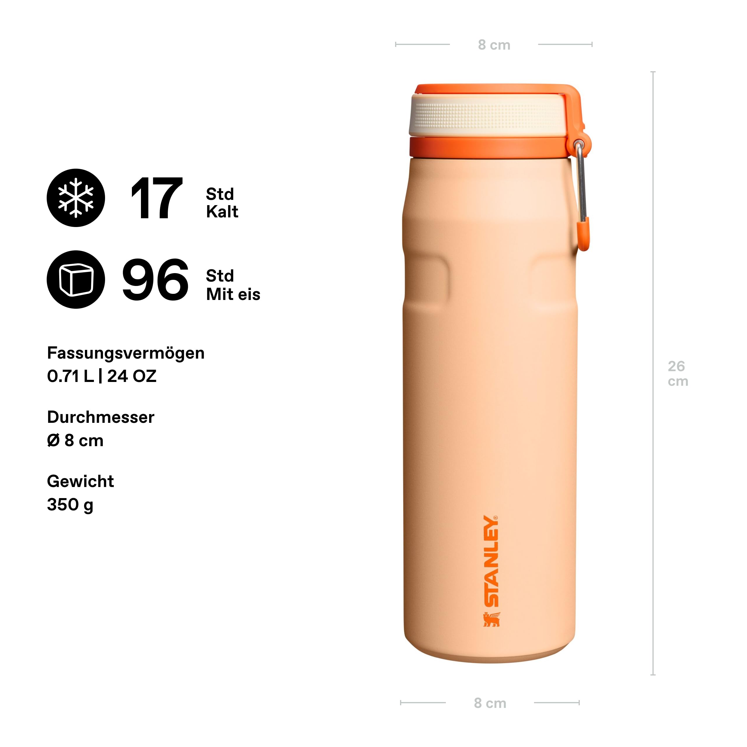 Stanley 1913 Flip Straw Trinkflasche 0.7L - Orange Sherbet | Kühlt 10 Std. - 3 Tage eisgekühlt - Auslaufsicher - BPA-frei - Spülmaschinenfest