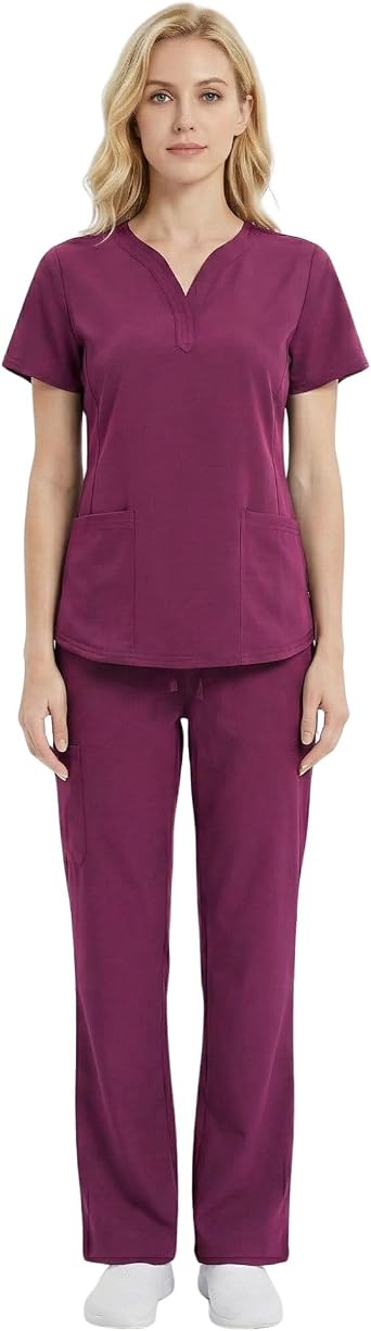 M&M SCRUBS Womens Ultra Soft Drop-Neck 2 Pocket Scrub Set