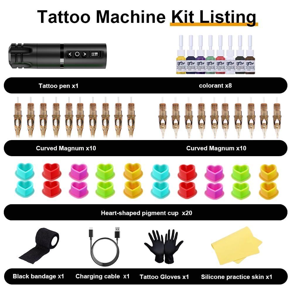 OZER Tattoo Gun Set Including 20 Ink Cartridge Needles and a 2000mAh Tattoo Pen Kit is Suitable for Artists and Beginners (the ink is only for practice) - Image 3