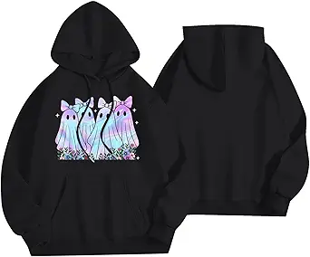 Halloween Hoodies for Women 2025 Fall Fashion Long Sleeve Cute Ghost Graphic Lightweight Hoodie with Pockets