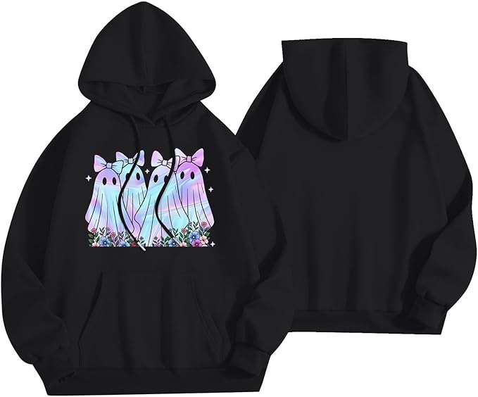 Halloween Hoodies for Women 2025 Fall Fashion Long Sleeve Cute Ghost Graphic Lightweight Hoodie with Pockets
