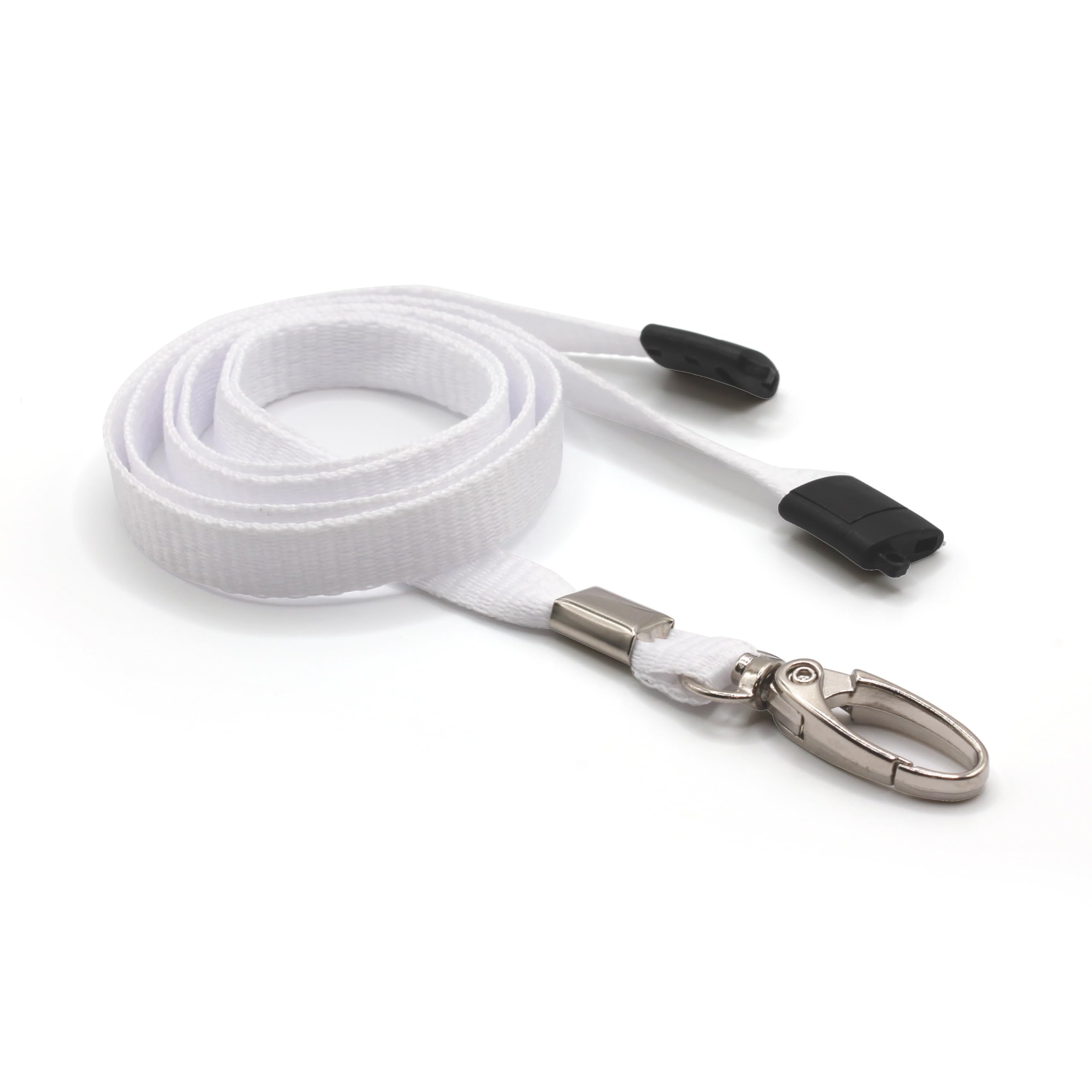 EasyBadge White Lanyards for ID Badges with Safety Breakaway and Metal Lobster Clip - Pack of 100