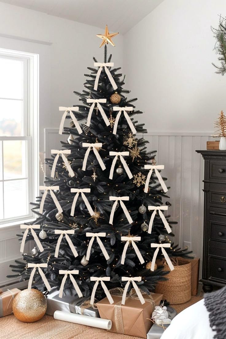 SIMISI RIBBON 24 Pcs Champagne Velvet Bows Christmas Tree Ornaments Vintage Ribbon Bow for Tree Garland Wreath Rustic Crafts Gift Indoor Outdoor Xmas Decorations - Image 5