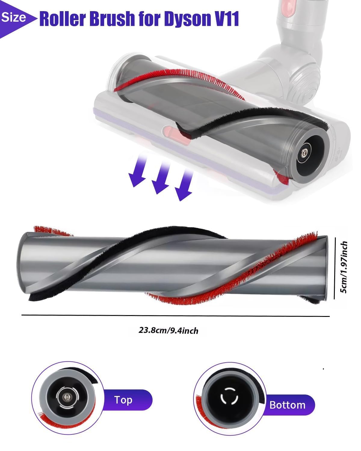 Brosse Compatible Avec Aspirateur Dyson V7 V8 V10 V11 V15, Tête De Brosse Nettoyage à Entraînement Direct Acessoire Avec 4 Lumières LED Neuve - Électroménager