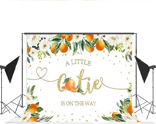 Miniatura 4 de Lofaris A Little Cutie is On The Way - Telón de fondo para baby shower, naranja cítrico, para revelación de género, vegetación, naranja, floral,