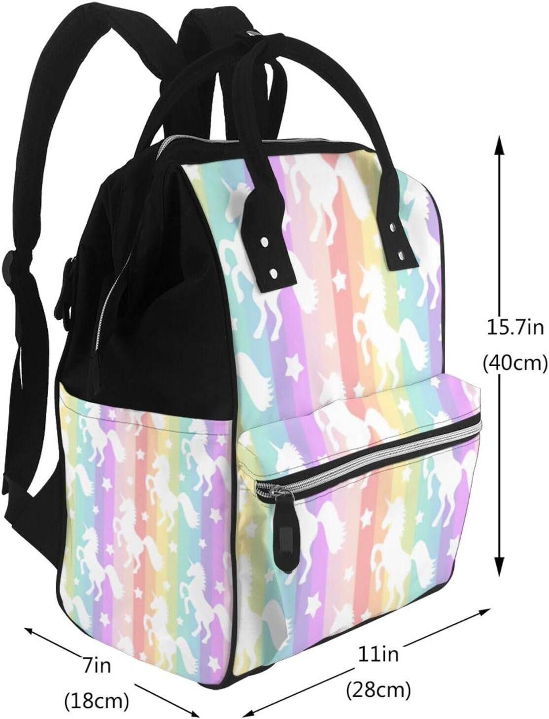 Elegant Unicorns On Colorful Stripes Print Mummy backpack Large, Waterproof,Adjustable Straps for Outdoor Activities
