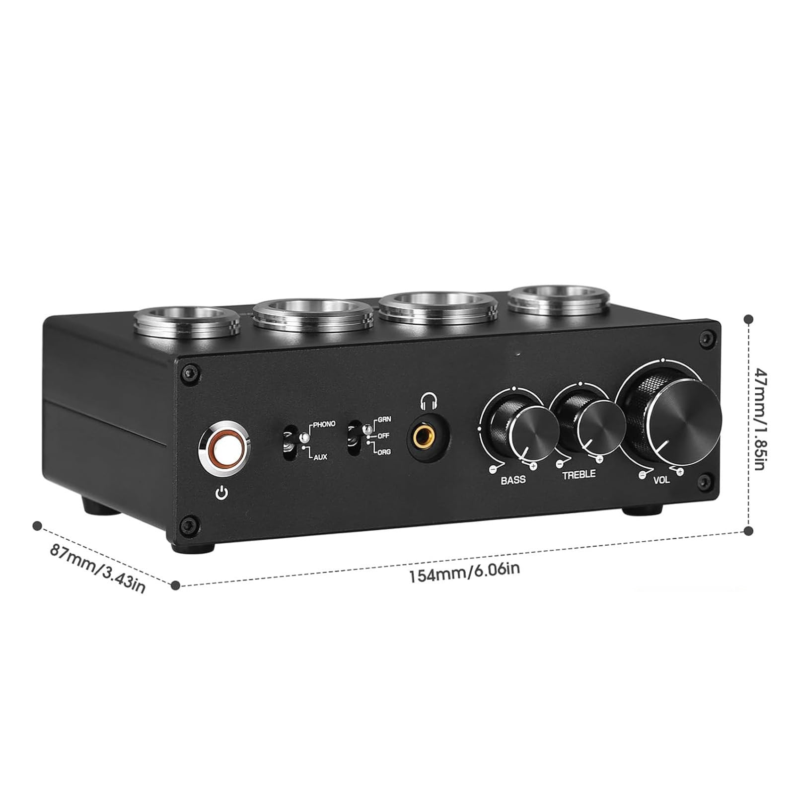 AUNMAS Preamplificatore Fono Valvolare Elettronico, Preamplificatore Audio Stereo HiFi con Jack per Cuffie da 3,5 MM e Controllo dei Bassi Acuti, per Giradischi MM MC (Spina UE 100-240 V)