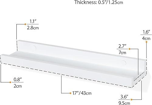 Miniatura 3 de Wallniture Denver - Estantería flotante blanca de 17 pulgadas y repisa para cuadros para decoración de habitación de niños y estantes de guardería