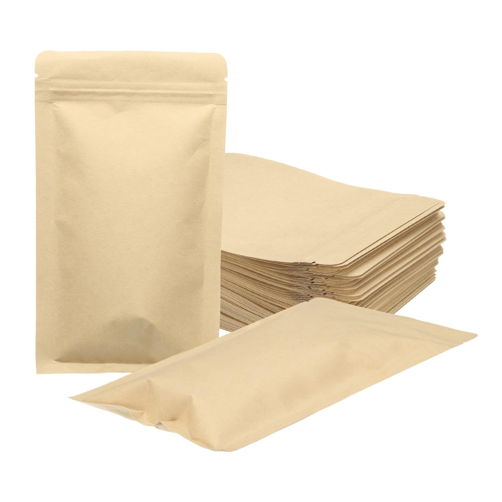 Muiltvoe 100pcs Kraft Paper Sealable Bags Foil Resealable Seal Pouches Packaging Zipper Bags for Food Storage Sample Package, Yellow, 2.4x3 Inch