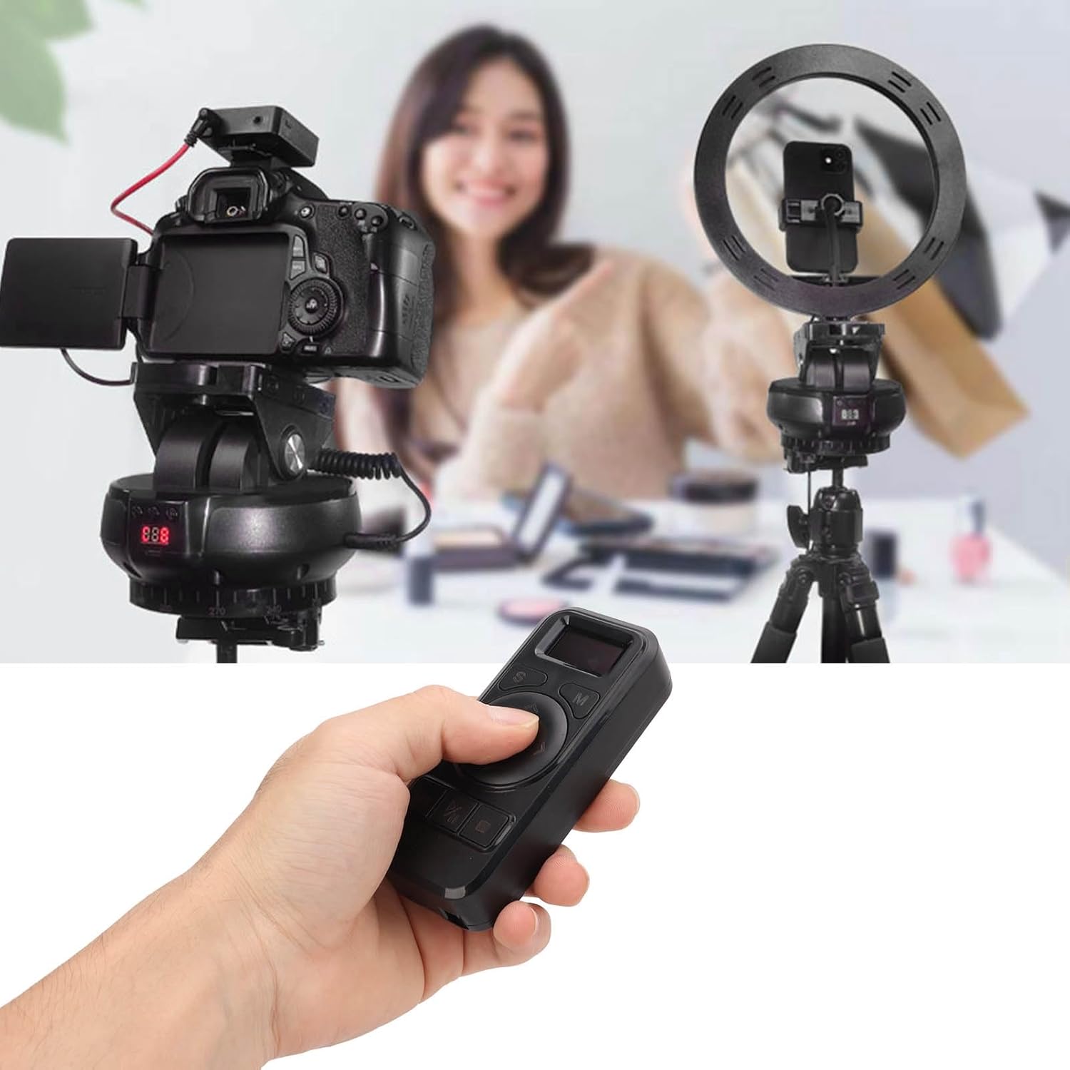 Motorized Pan Tilt, Head Motorized Panoramic Tripod Head Motorized Rotating Head 360° Rotation ±35° Tilt 9 Speed Adjustable with Remote Control for DSLR Camera Smartphone Tripod
