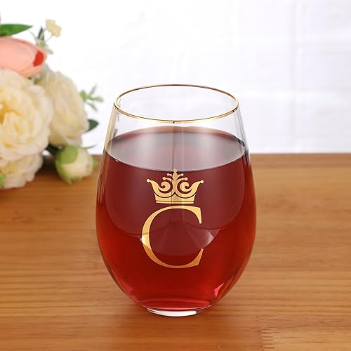 Miniatura 4 de Regalos iniciales personalizados con letra C, vaso de vino de 15 onzas, copa de vino de boda, dama de honor, cumpleaños, graduación, regalo para