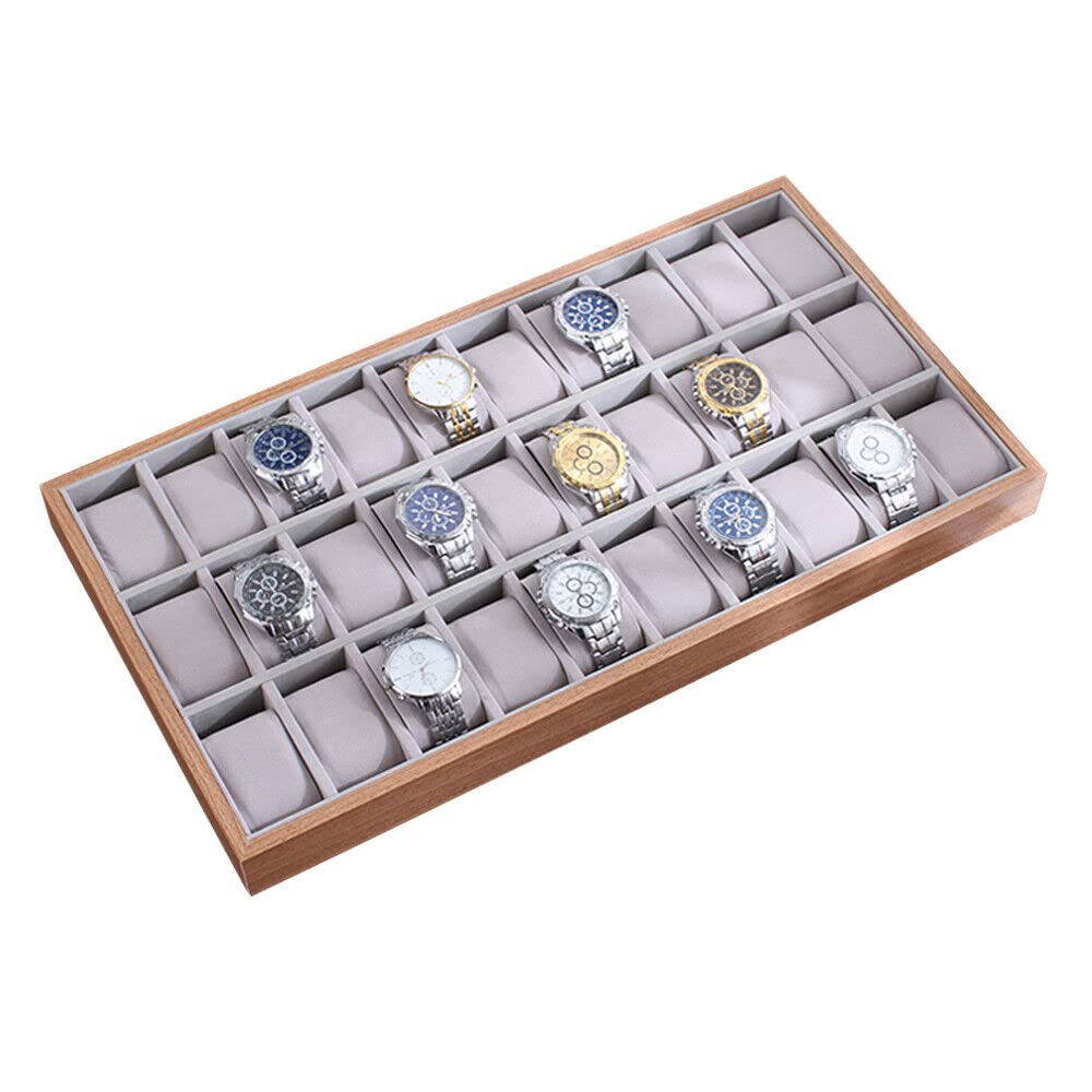 SHZICMY Bandeja de reloj con 30 ranuras para reloj, caja de joyería, bandeja de exhibición de madera, organizador para joyas, reloj y expositor