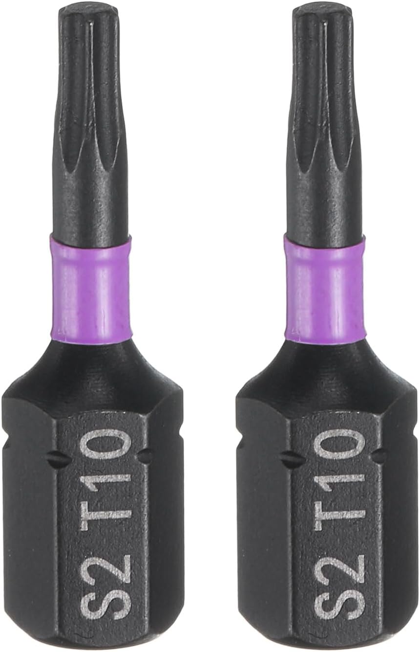 sourcing map 2pcs T10 Torx Screwdriver Bit 1/4" Hex Shank 25mm/1" Length Magnetic Star 6 Point Head Hex Bits S2 Steel Screw Driver Bit Industrial Grade Electric Drill Bits